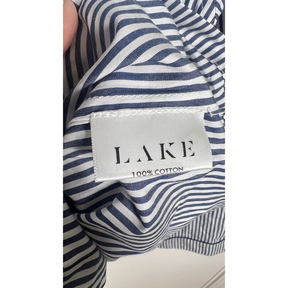 LAKE Pajamas Small Blue Striped Cotton Poplin Button Up Long Sleeve Pajama Top - Picture 6 of 8
